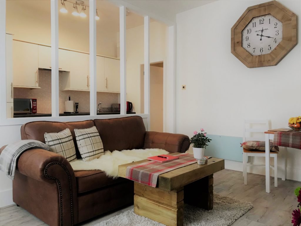 Wide view of the living room at King Street Holiday Apartment, Inverness